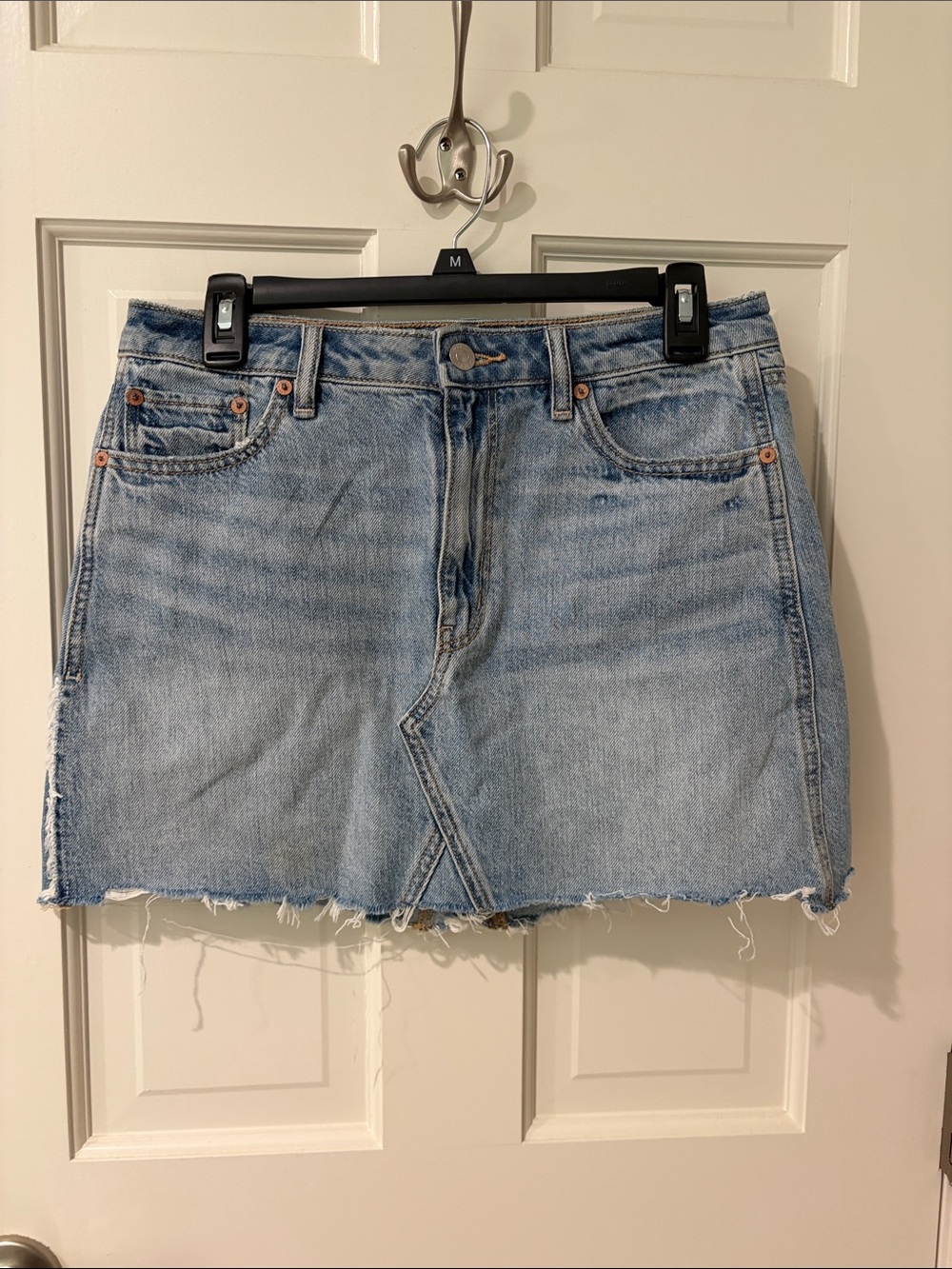 American Eagle Light Blue Denim Mini Skirt - Casual Frayed Hem